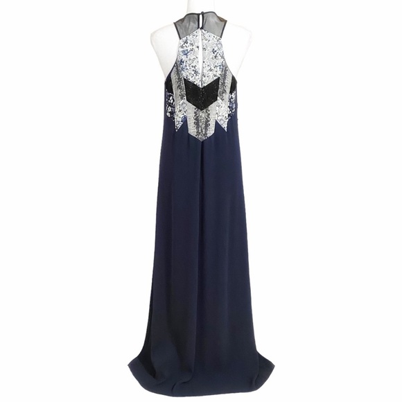 𝅺BCBGMAXAZRIA RUNWAY ZUZANA NAVY LACE FLORAL PATCHWORK SLEEVELESS BOHO DRESS - Picture 4 of 11